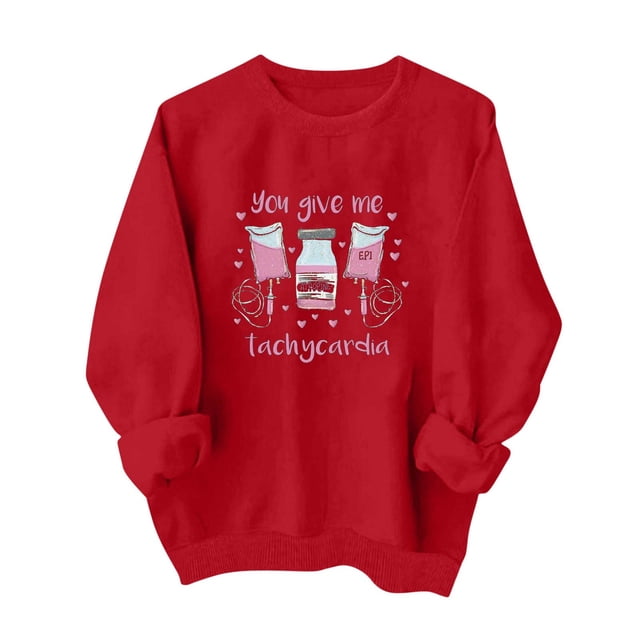 Penkiiy Chandails en Molleton de la Saint-Valentin pour Femmes - Mignon Chandail en Molleton de la Saint-Valentin Décontracté Cœur Pull Grahic TP Rouge