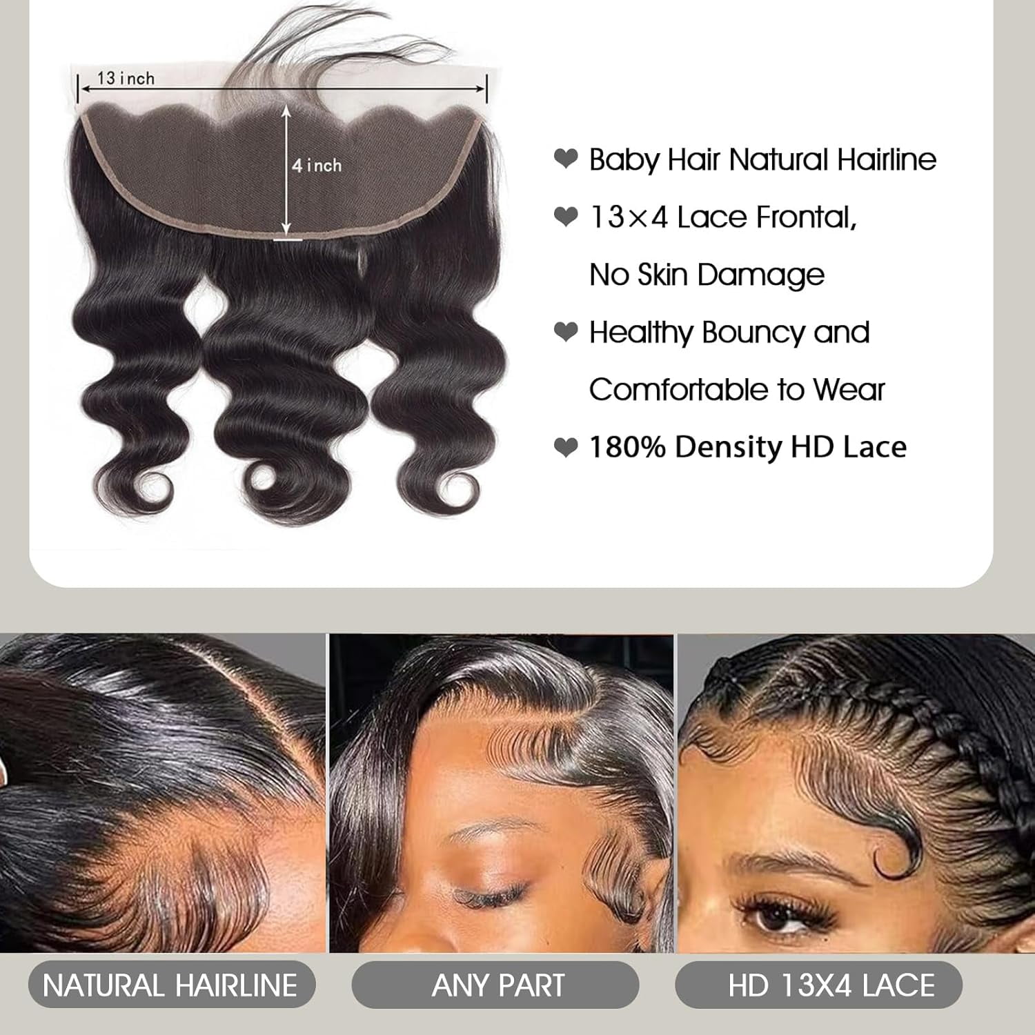 12A Body Wave Human Hair 4 Bundles with Frontal Virgin Hair Bundles with 13x4 HD Lace Frontal (18 20 22 24+16, Free Part) Brazilian Remy Hair