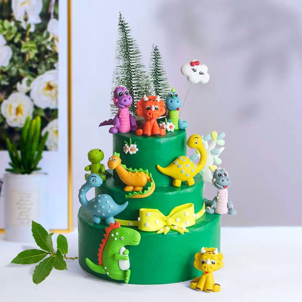 24 Stück Dinosaurier Cupcake Topper – Grün Glitzernd, 3er Rex Motive, Für 3. Geburtstag & Dino-Party