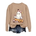 thumbnail image 5 of PLHWHYQ Women's Halloween Cute Ghost Pumpkin Graphic Crewneck Sweatshirt, Long Sleeve Casual Fall Pullover Top a-Khaki L, 5 of 6