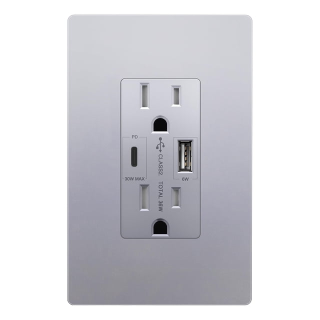 LIDER Prise Murale USB-C 36W Power Delivery, Réceptacle Duplex Résistant aux Manipulations avec Ports de Charge USB Type-C/USB Type-A, Couvercle de Face Interchangeable