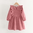 thumbnail image 5 of SBYOJLPB Children's Dress Solid Color Long Sleeved Round Neck Dress Girls' Casual and Comfortable Dress, 5 of 8