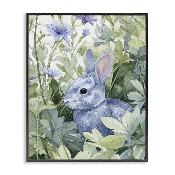 Stupell Industries Modern Blue Bunny Among Leaves Black Framed Giclee Art, 11 x 14, by Franklyn Gregory