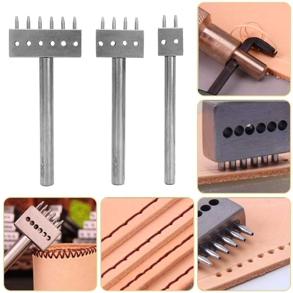 ABPETE 3PCS Profession Leather Hole Punch Tools, Cutting Stitch for Wallet Belt Spacing Punch Tool DIY Leather Craft Hole Punching Set Belt Hole Puncher(8mm Pitch (2 + 4 + 6))