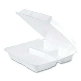 Foam Hinged Lid Container, Secure Two Tab Latch, Poly Bag, 3-Compartment, 9 x 9 x 3, White, 100/Bag, 2 Bags/Carton Foam Hinged Lid Container, Secure Two Tab Latch, Poly Bag, 3-Compartment, 9 x 9 x 3, White, 100/Bag, 2 Bags/Carton