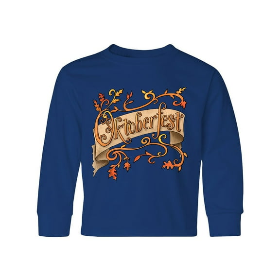 Inktastic Oktoberfest Banner with Orange Autumn Leaves Long Sleeve Youth T-Shirt
