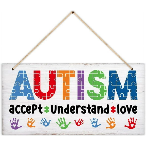 6x12 Inch Autism Wall Decor Farmhouse Autism Accept Understand Love Wood Plaque Sign Wall Hanging Home Nursery Classroom Bedroom Door Decoration