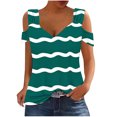 thumbnail image 1 of Camisas de Manga Corta para las Mujeres, Cuello en V Plegable de Impresión Del Hombro Top Casual Hecho de Poliéster Cómodo para el Verano, Tops de Bikini para las Mujeres, 1 of 6