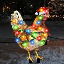 2D Flat Christmas Yard Stakes, Light Up Christmas Yard Decorations with LED, Chicken Snata Gnomes Lighted Yard Stakes Outdoor Christmas Garden Stake Lawn Pathway Outdoor Decoration