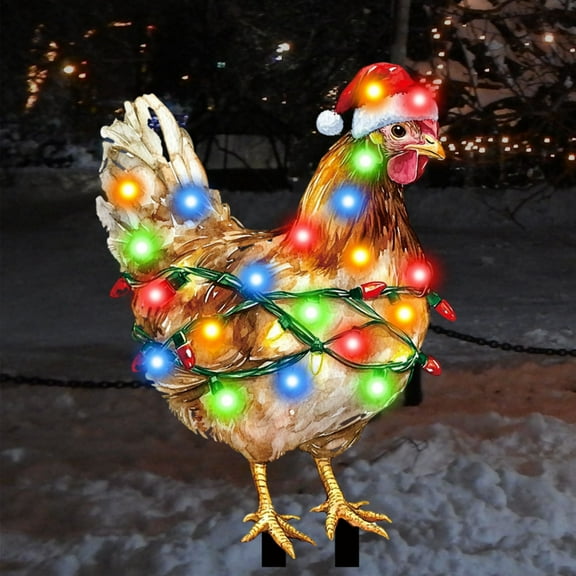 2D Flat Christmas Yard Stakes, Light Up Christmas Yard Decorations with LED, Chicken Snata Gnomes Lighted Yard Stakes Outdoor Christmas Garden Stake Lawn Pathway Outdoor Decoration