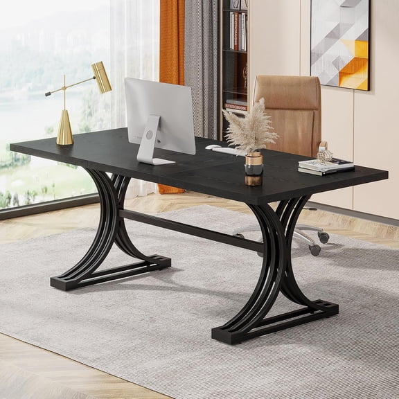 Tribesigns 63" Large Office Desk, Modern Executive Desks with Stylish Legs, Business Furniture Work Desk for Home Office (Black)