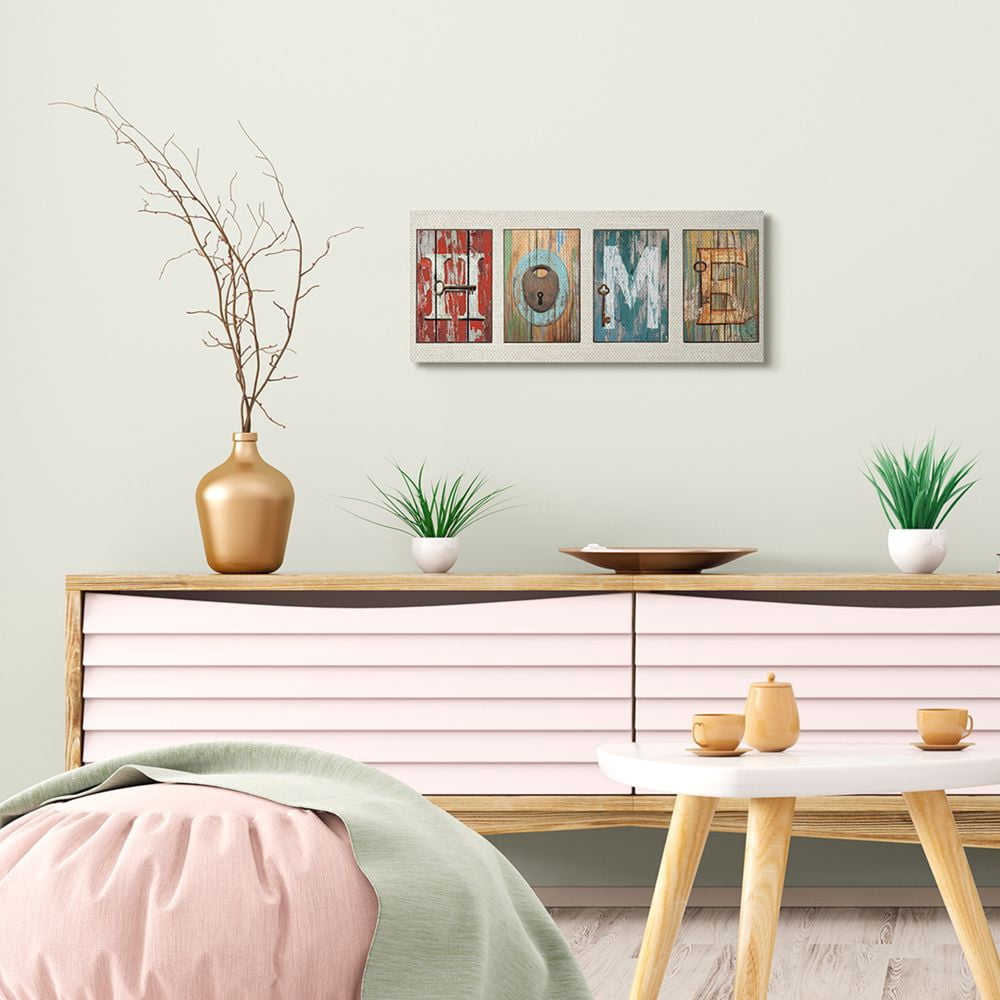 Stupell Industries Home Locks And Key Colored Squares Design Canvas Wall Art by Janie Macdowell
