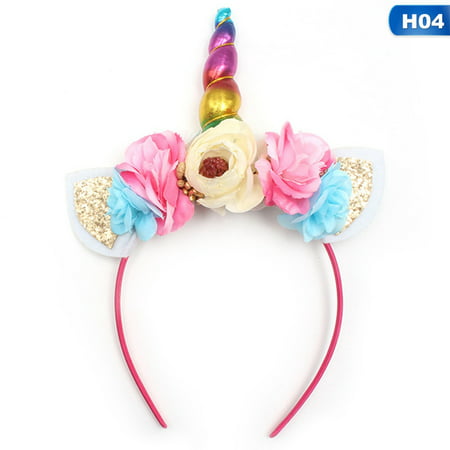 TURNTABLE LAB Kids Unicorn Headband Flower Horn Girl Headwear Birthday Hair Band Best