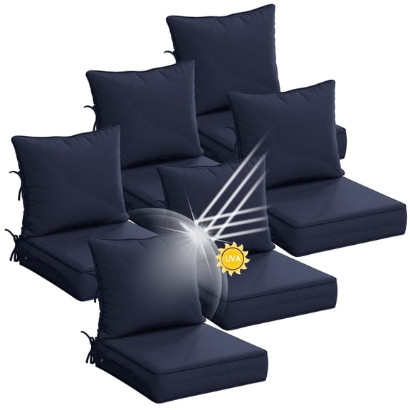 Kimunuk 6 Set Outdoor Cushion for Patio Furniture, 24" L X 24" W X 5" H Splash-Proof Outdoor Deep Seat Cushions with Tie, Navy Blue
