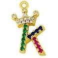 thumbnail image 3 of Giorgio Bergamo Stainless Steel Yellow Gold Plated 4mm Figaro Link Anklet, Rainbow Crown Initial A - Z Cubic Zirconia Letter Alphabet Ankle Bracelet Gold, K, 3 of 5