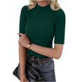 thumbnail image 2 of PEXLYCLU short sleeve sweater for women, womens short sleeve sweater, summer sweaters for women, Women's Spring Summer Scalloped Short Sleeve Tops Textured Shirts, Army Green L, 2 of 7