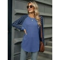 thumbnail image 5 of Women'S Stripe Tunic Tops Casual Long Sleeve Shirts Round Neck Pullover Blue S, 5 of 7