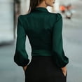 thumbnail image 4 of Silk Blouse for Women Elegant Wrap Satin Shirt Sexy Criss Cross Neck Long Sleeve Tie Waist Office Cocktail Formal Top Green XL, 4 of 5