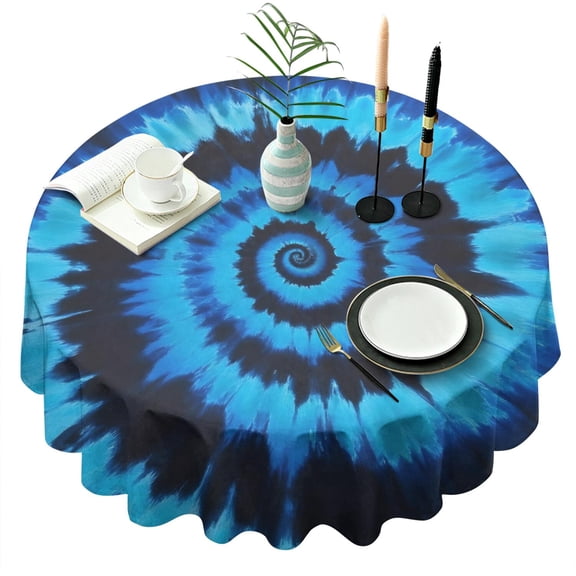 Blue Tie Dye Mandala Pattern Round Tablecloth 60"x60",Wrinkle Wipeable Table Cloth for Kitchen Dining Room Picnic Patio Party