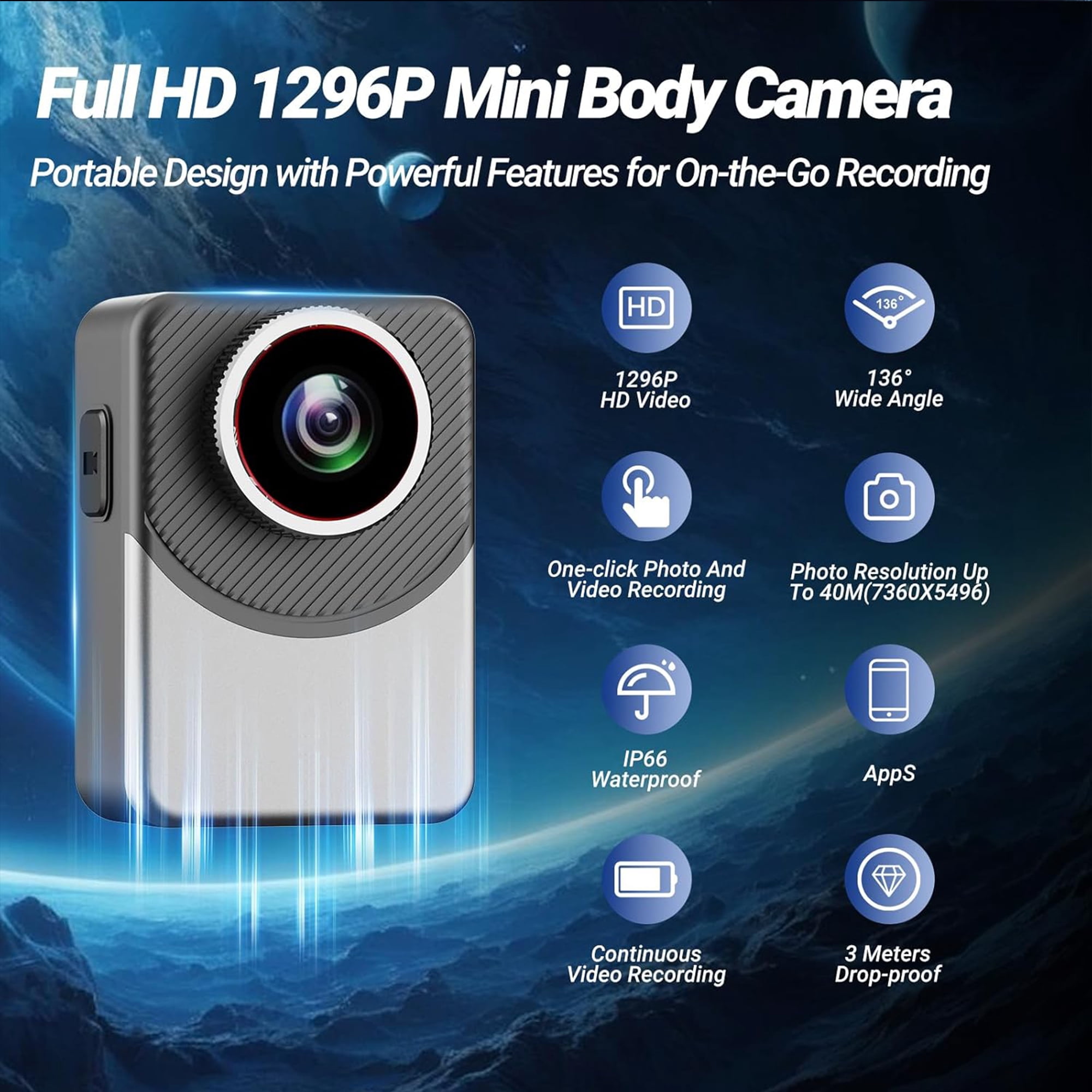 Action Camera, Pocket Camcorder, Video Recorder, 1296P Mini Body Camera, Waterproof, Stabilization, Wide FOV Wearable Portable Vlogging Camera for Vlogging,Travel,Sport,Helmet Mount