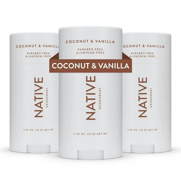 Desodorante nativo de coco y vainilla sin aluminio, paquete de 3