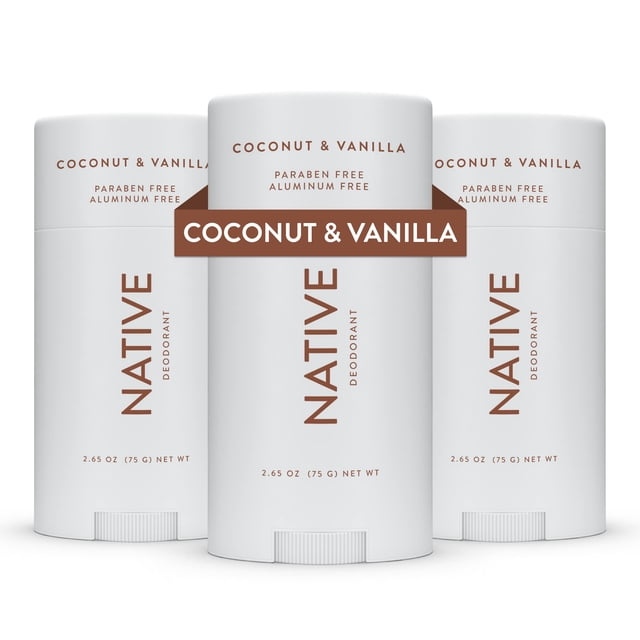 Desodorante nativo de coco y vainilla sin aluminio, paquete de 3