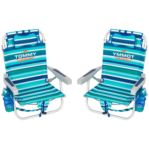 Tommy Bahama Backpack Beach Chair, 2-pack | 5-Position Adjustable | Padded Straps | Insulated Pouch | Blue