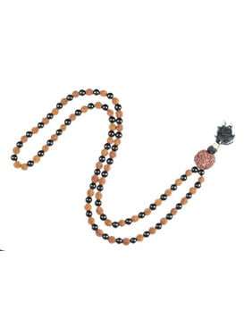 Mogul Meditation Healing Stone Japa Mala Rudraksha, Black Agate Mala Beads Prayer Beads