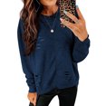 thumbnail image 3 of Women Ripped Crew Neck Long Sleeve High-low Hem Sweatshirt, 3 of 3