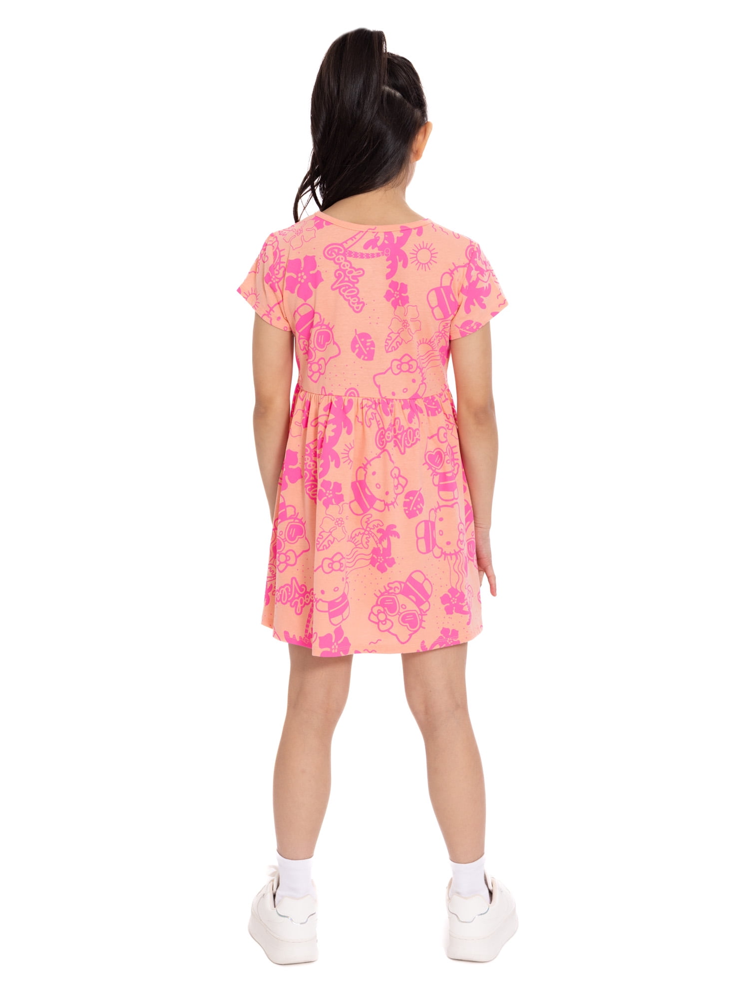 Hello Kitty and Friends Girls Allover Print Dress with Short Sleeves, Sizes 4-12