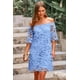 thumbnail image 3 of Vestido PRETTYGARDEN Mini Azul con Encaje Floral y Hombros Descubiertos Talla L, 3 of 8