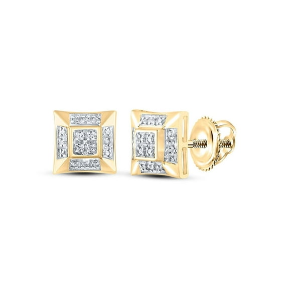 Macey Worldwide Jewelry 10k Yellow Gold Mens Diamond Square Earrings 1/10 Ctw