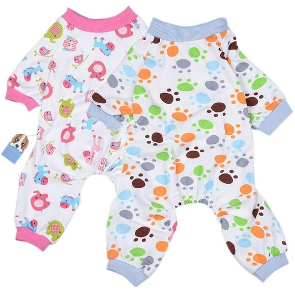 2-Pack Dog Clothes Dogs Cats Onesie Soft Dog Pajamas Cotton Puppy Rompers Pet Jumpsuits Cozy Bodysuits for Small Dogs and Cats