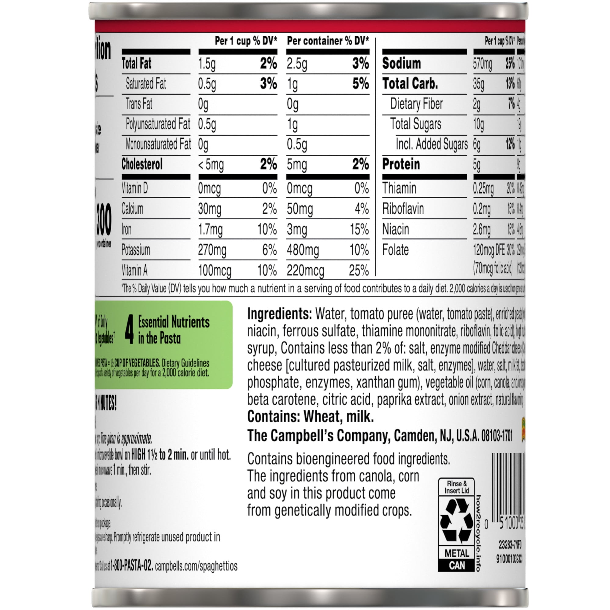 SpaghettiOs Original Canned Pasta, 15.8 oz Can