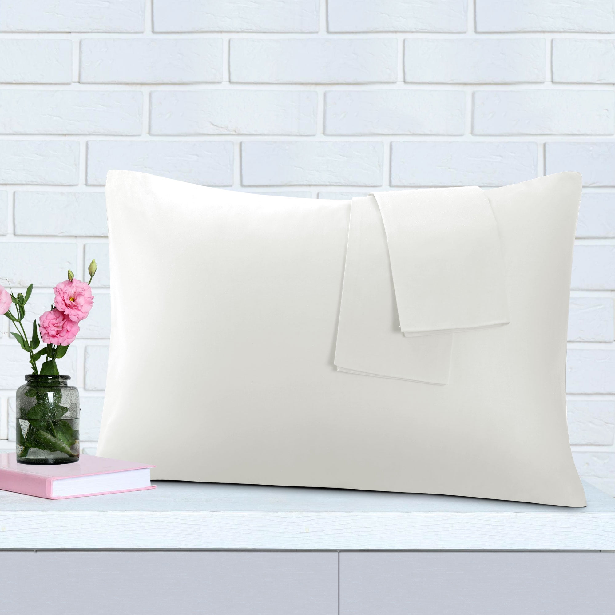 Unique Bargains 2 Pack 300TC Cotton Solid Pillowcases White 19" x 29"