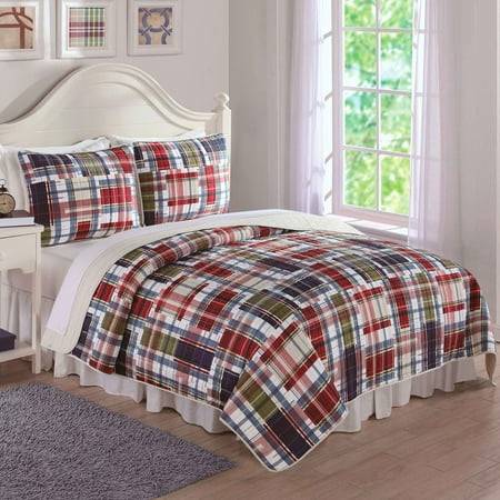Navy Khaki Preppy Plaid Bedding Quilt Set Walmart Com
