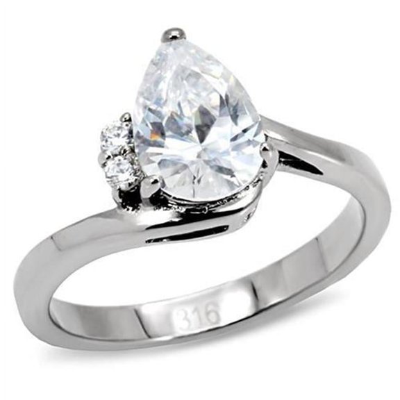Alamode TK102-6 Women High Polished Stainless Steel Ring with AAA Grade CZ in Clear - Size 6