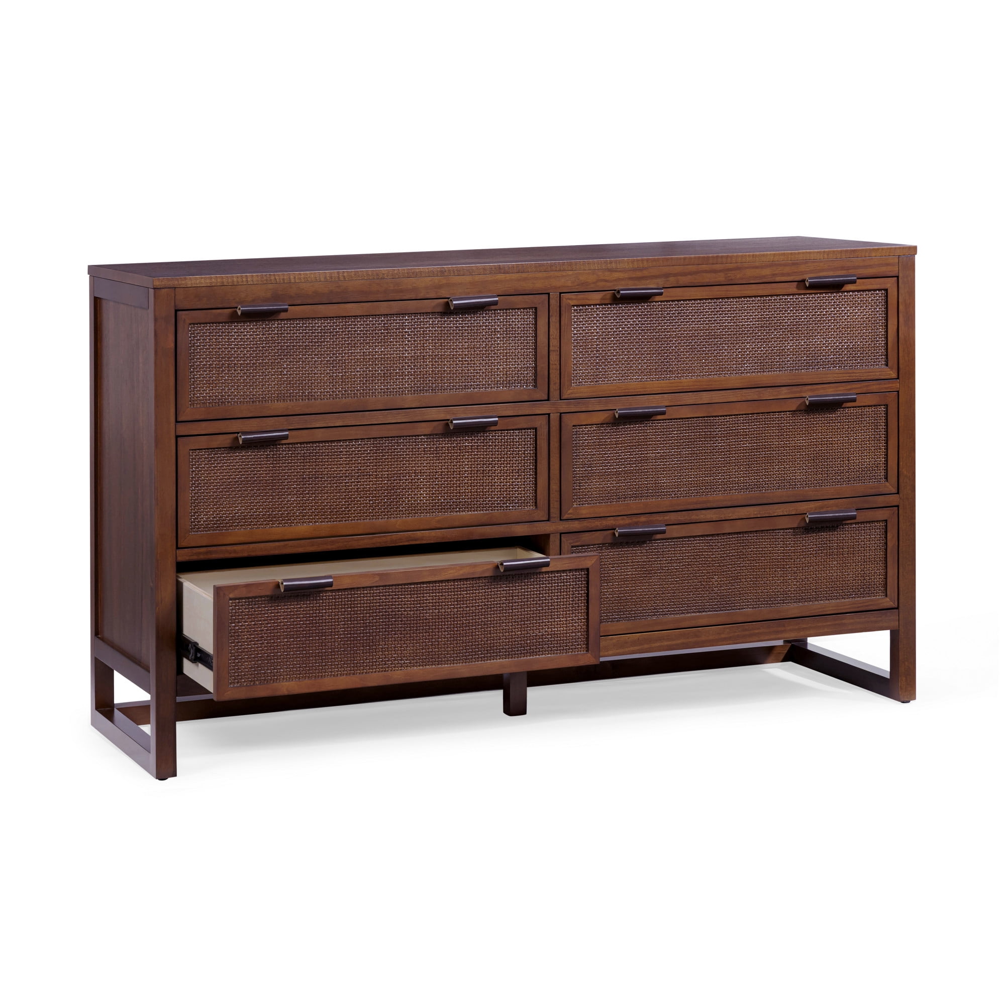 Teamson Home Hatteras Modern 6-Drawer Dresser with Natural Rattan Inset Panels, Solid Pine Wood Frame and Acacia Veneer