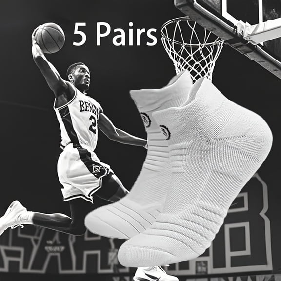 Mens 5-Pack Cushioned Athletic White Crew Socks Breathable, Moisture-Wicking, Anti-Odor & Durable Sport Socks for Running, Hiking, Training