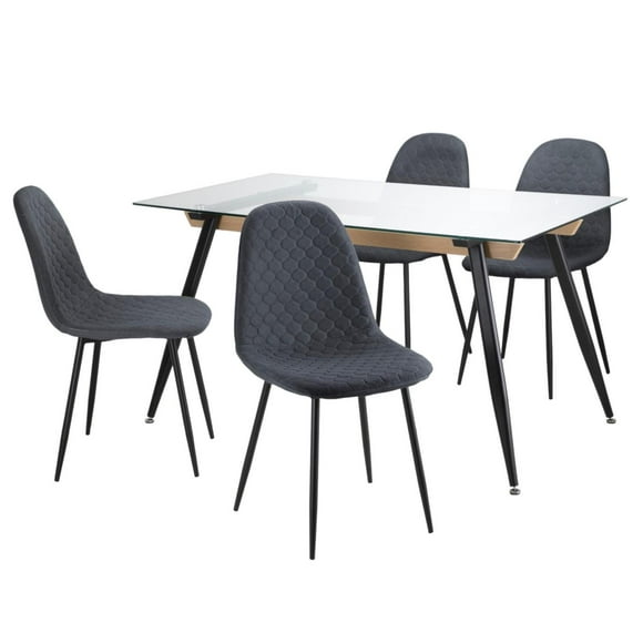 Juego De Comedor Mesa Vidrio Con 4 Sillas Eames Tapizadas Minimalista KingsHouse gris oscuro 5