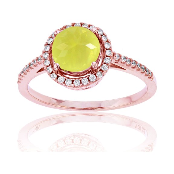 Decadence 14K Rose Gold 0.20 CTTW Rnd Diamond & 7mm Rnd Created Yellow Sapphire Halo Ring