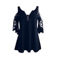 thumbnail image 4 of 2022 Womens Summer Cold Shoulder Tops Trendy Lace Casual Tunic Top Ladies Sexy Loose Fit Tshirt Zipper Blouses, 4 of 5