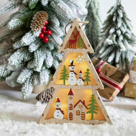 

Christmas Light Hanging Ornaments Xmas Light Wooden Decorations Christmas Tree Santa Claus Deer Wooden Pendant with Light Party Favors Decor Supplies