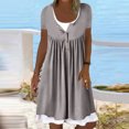 thumbnail image 3 of gakvbuo summer dresses for women 2024 vacation trendy Fashion Women Casual Sexy Solid Summer Short Sleeve Pullover U-Neck Button Fold Dress, 3 of 5