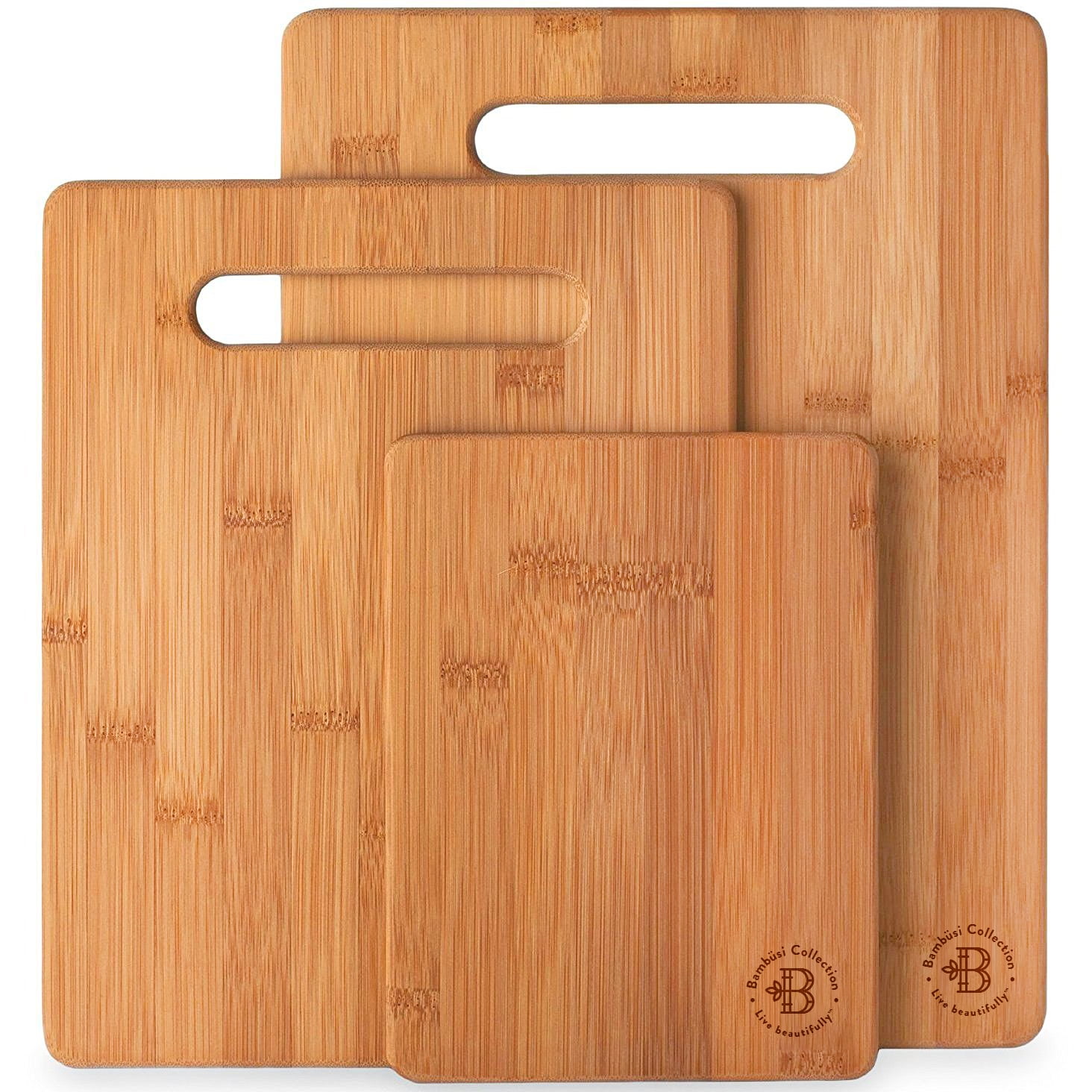 Bamboo Cutting Board Tray 12x12x0.5 3 Pack Eco Friendly Wooden Serving Trays