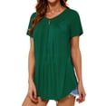 thumbnail image 5 of Xuanfei Women V Neck Short Sleeve Pleated Curve Hem Solid Color T-shirt, 5 of 8