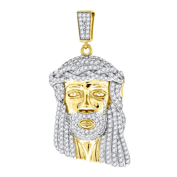 925 Sterling Silver Yellow-tone Mens CZ Jesus Religious Charm Pendant 45.5x22.5mm Wide Necklace for Men