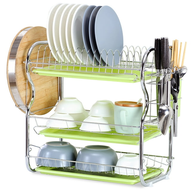 Mistaha Dish Drying Rack 3 Tier Dish Rack Steel with Removable Drain Board Storage Rack