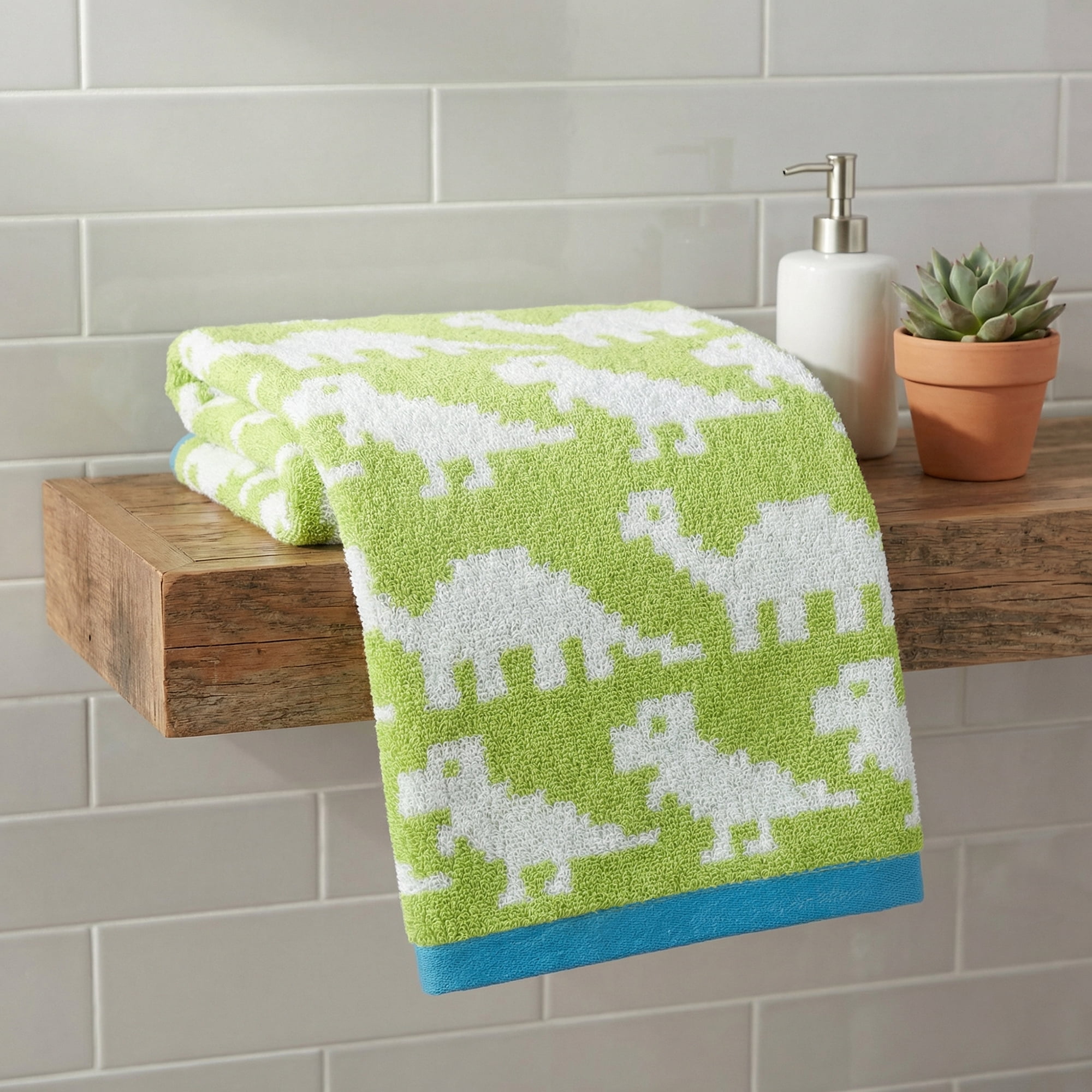 Unique Bargains Animal Pattern Cotton Jacquard Absorbent Hand Towel Green/Purple 29" x 13"