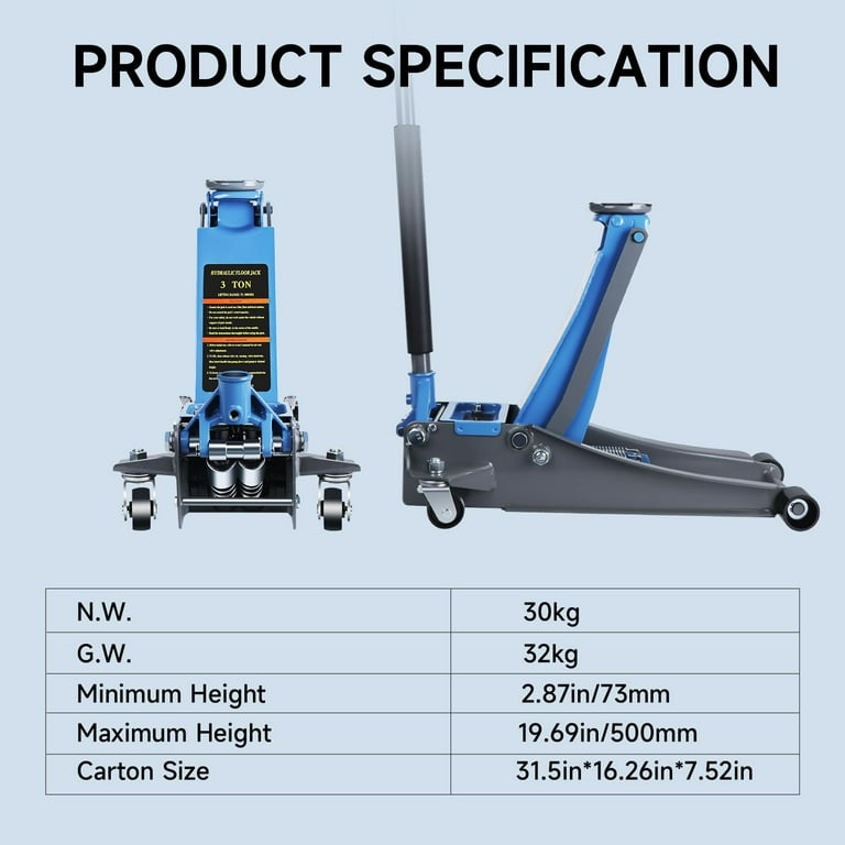 LARBANKE 3 Ton Low Profile Floor Jack, Hydraulic Dual Piston Quick